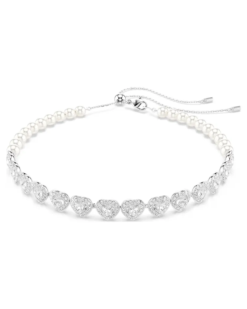 Swarovski Kette Ariana Grande x Swarovski Verschiedene Schliffe, Kristallperle, Herz, Weiß, Rhodiniert 