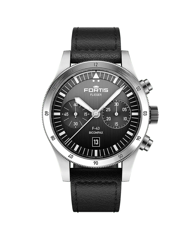 FORTIS FLIEGER F-43 Bicompax Black Herrenuhr F4240007 Schwarz