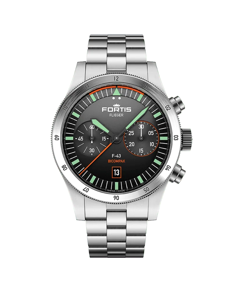 FORTIS FLIEGER F-43 Bicompax Original Herrenuhr F4240004 Schwarz