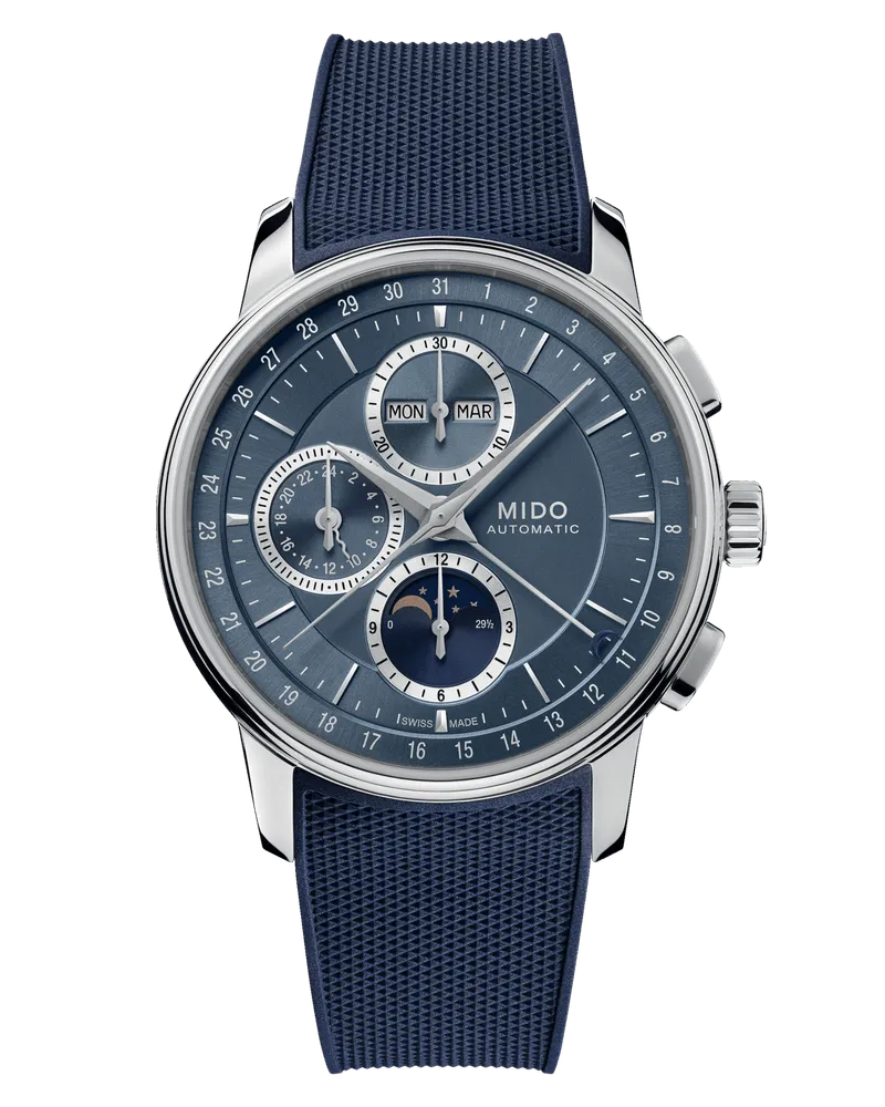 Mido Baroncelli Chronograph Moonphase M027.625.17.041.00 Herrenuhr Blau