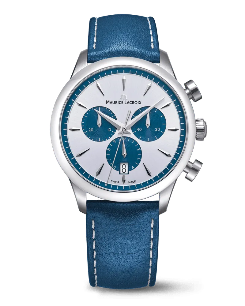 Maurice Lacroix 1975 Quartz Chronograph Silber/Blau 40MM Herrenuhr 751038-SS001-131-4 Blau