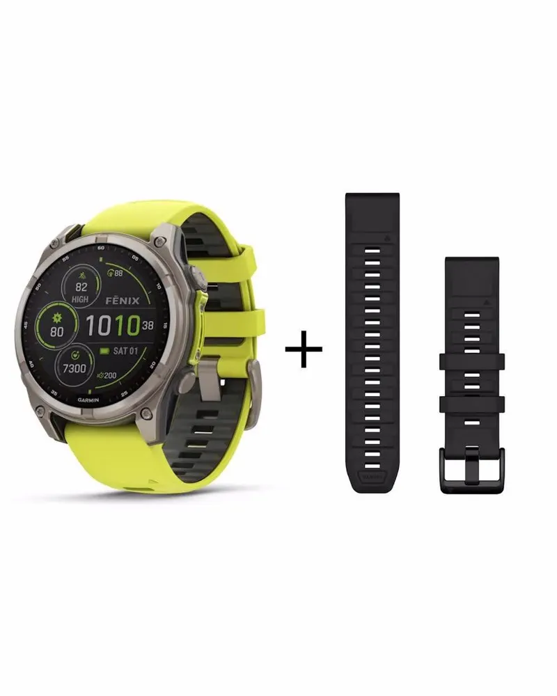 Garmin fēnix® 8 - 47 mm Solar Sapphire Graphit/Titanium Titan 010-02906-21 Set mit schwarzem Silikonband Schwarz