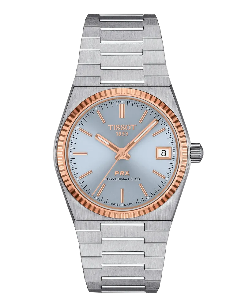 Tissot PRX Powermatic 80, Automatikuhr, Goldlünette 35mm Herrenuhr T931.207.41.351.00 Blau
