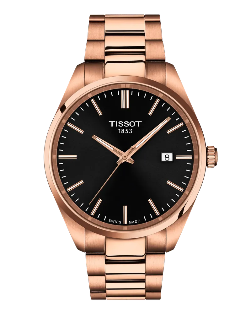 Tissot PR 100 40mm, Swiss Made Quarzwerk, Roségold Herrenuhr T150.410.33.051.00 Schwarz