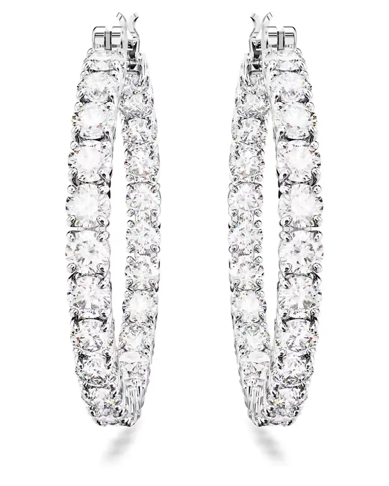 Swarovski Matrix Kreolen Rundschliff, Weiß, Rhodiniert 