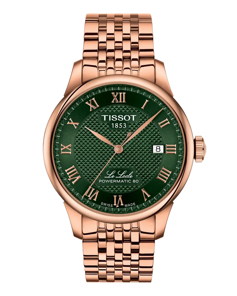 Tissot LE LOCLE Automatikuhr, Powermatic 80, Roségold Herrenuhr T006.407.33.093.00 Grün