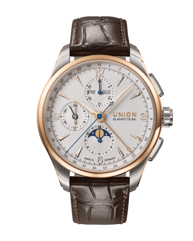 Union Glashütte Belisar Chronograph Mondphase 18KT Rosegold Herrenuhr D907.425.46.017.01 Weiß