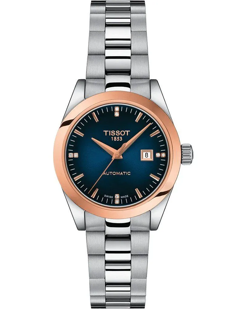 Tissot T-My Lady Automatic 18K Goldlünette Damenuhr T930.007.41.046.00 Blau