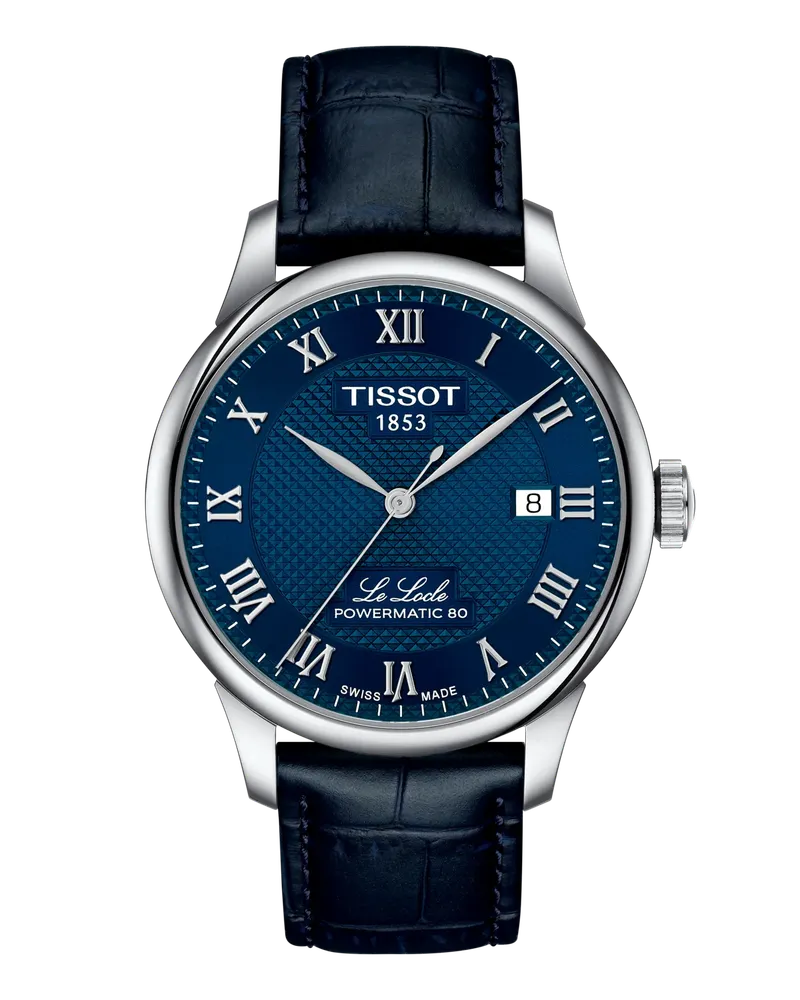 Tissot LE LOCLE Powermatic 80, Automatikuhr, Lederarmband Herrenuhr T006.407.16.043.00 Dunkelblau
