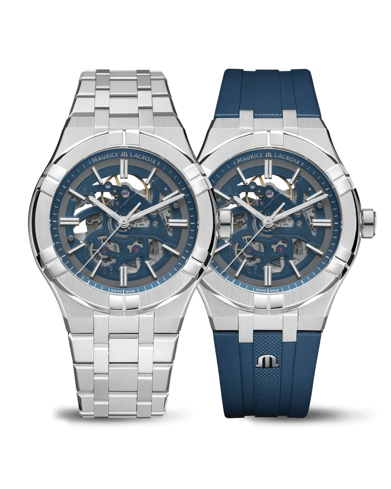 Maurice Lacroix Aikon Automatic Skeleton 42mm, Blau, inklusive Ersatzband Herrenuhr AI6008-SS00F-031-C Blau