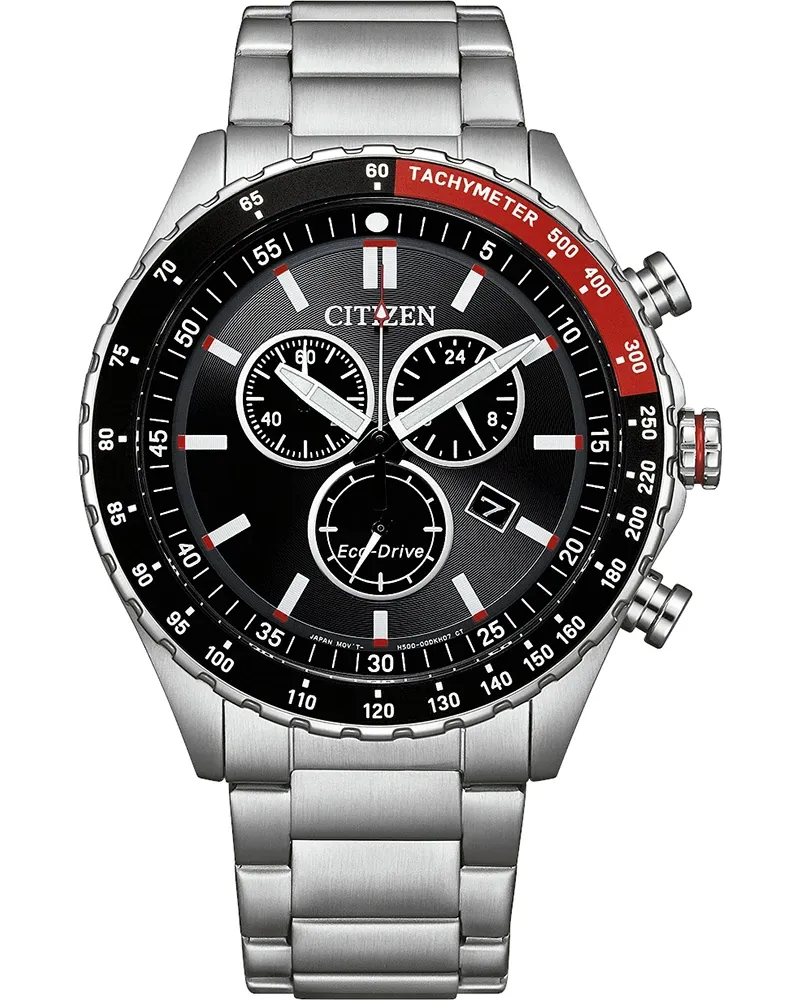 Citizen Eco-Drive Sport Chronograph, Edelstahl schwarz, 43mm Herrenuhr AT2566-88E Schwarz
