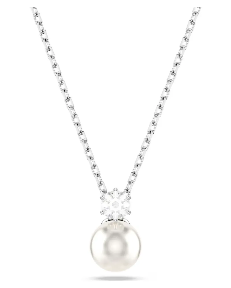 Swarovski Kette Matrix Anhänger Kristallperle, Rundschliff, Weiß, Rhodiniert 