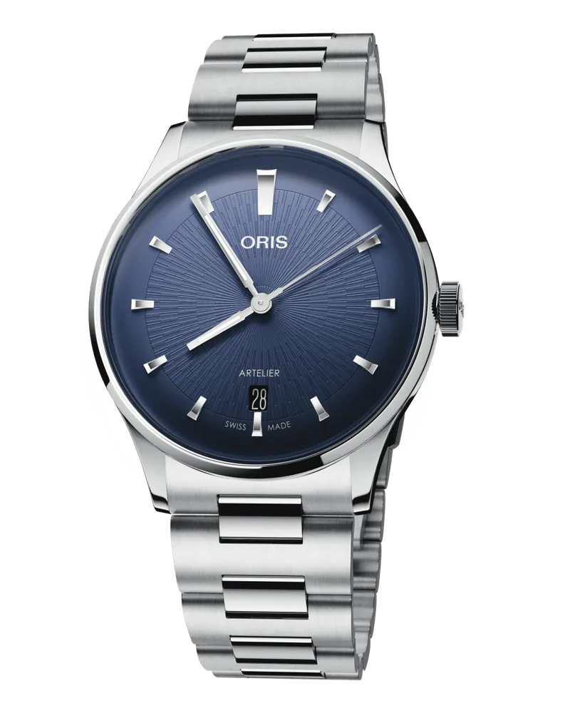 ORIS Artelier Date 38mm Automatik Edelstahl Blau Herrenuhr 01 733 7810 4055-07 8 20 20 Blau