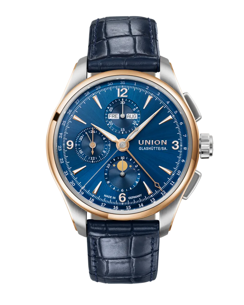 Union Glashütte Belisar Chronograph Mond Phase Herrenuhr D907.425.46.047.01 Blau