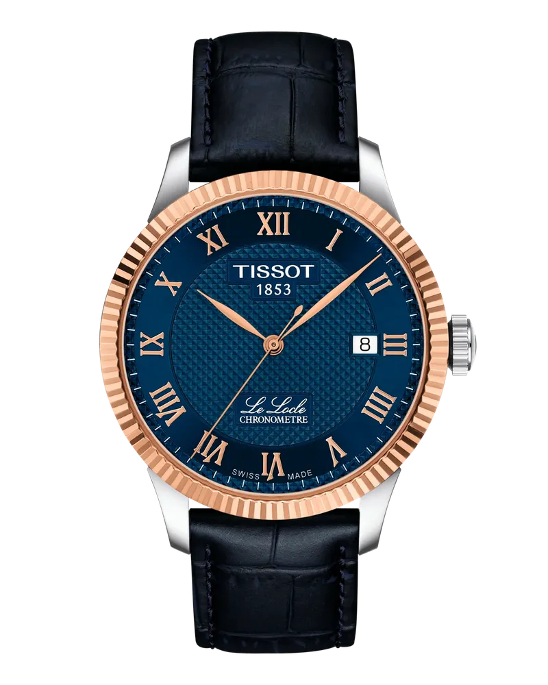 Tissot LE LOCLE Goldlünette 39mm, Chronometer, Powermatic 80 Automatik Herrenuhr T932.408.46.043.00 Dunkelblau