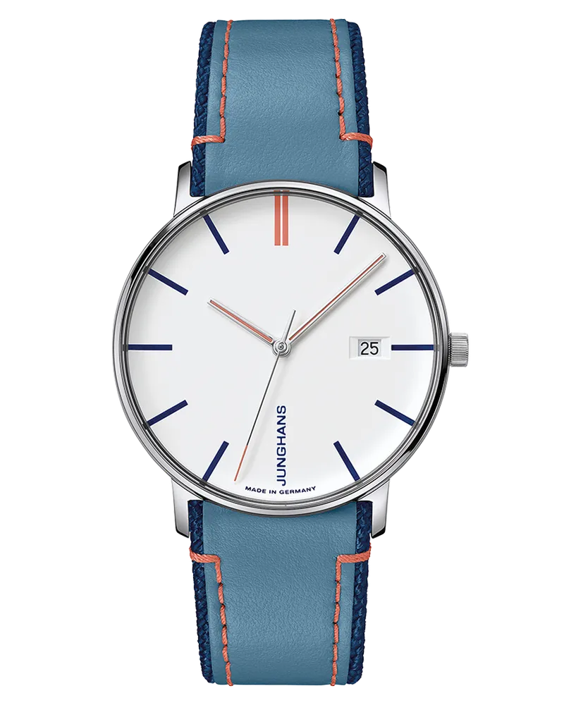 Junghans FORM Quarz Blaues Lederband Damenuhr 41/4481.00 Weiß