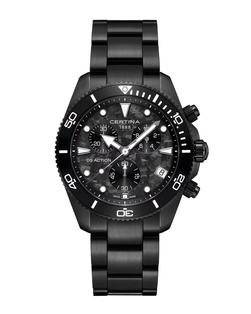Certina DS Action Chrono, Quarz, Karbon schwarz, PVD-Beschichtung, Edelstahl 316L Herrenuhr C048.417.33.201.00 Schwarz