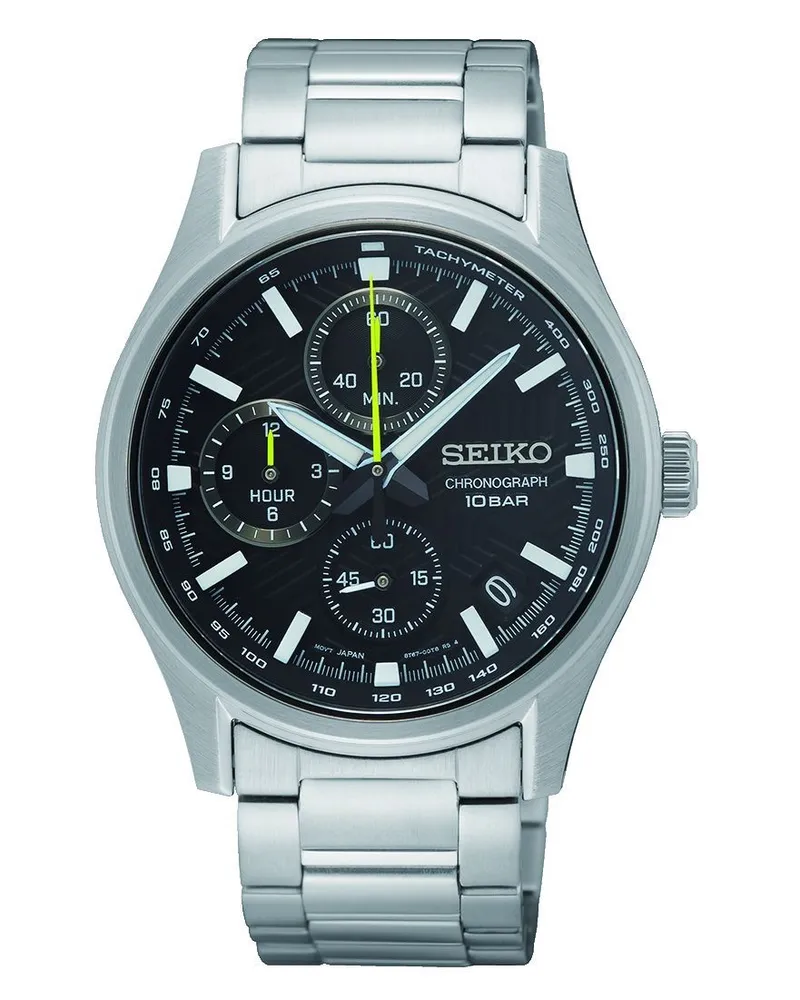Seiko Quarz Chronograph mit Tachymeter Herrenuhr SSB419P1 Schwarz