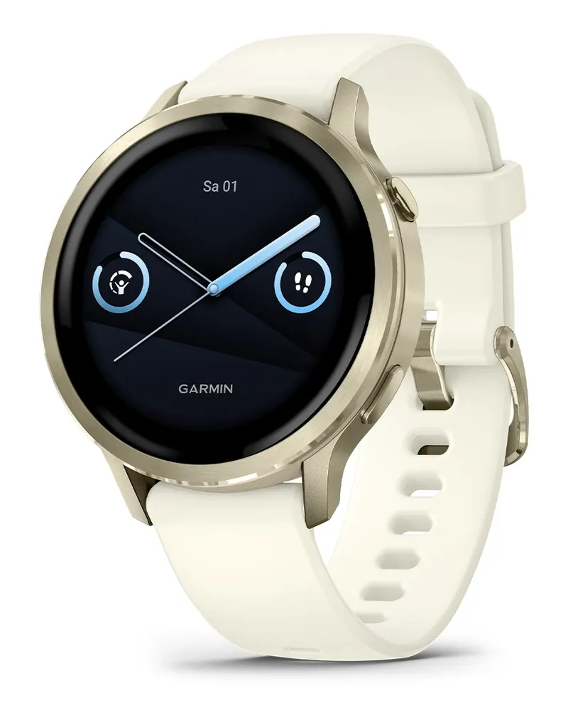 Garmin Venu® 4 - 41 mm Beige/Lunargold mit Schnellwechsel-Silikon-Armband 18 mm Bone Unisexuhr 010-03013-00 Goldbeige