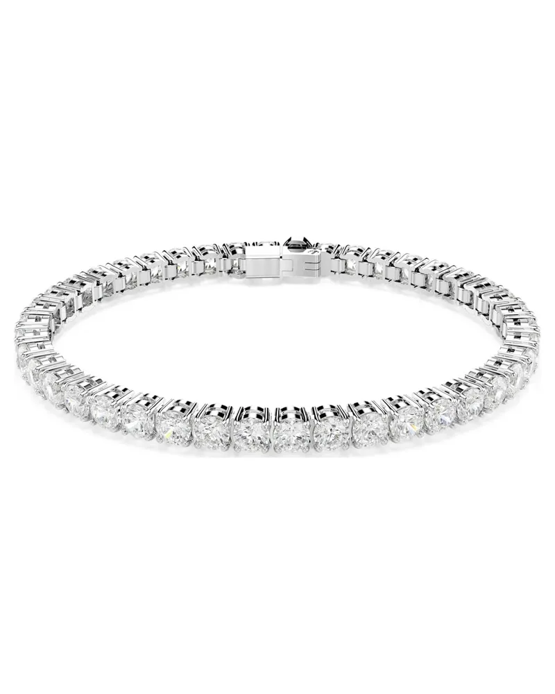 Swarovski Matrix Tennis Armband Rundschliff, Weiß, Rhodiniert 