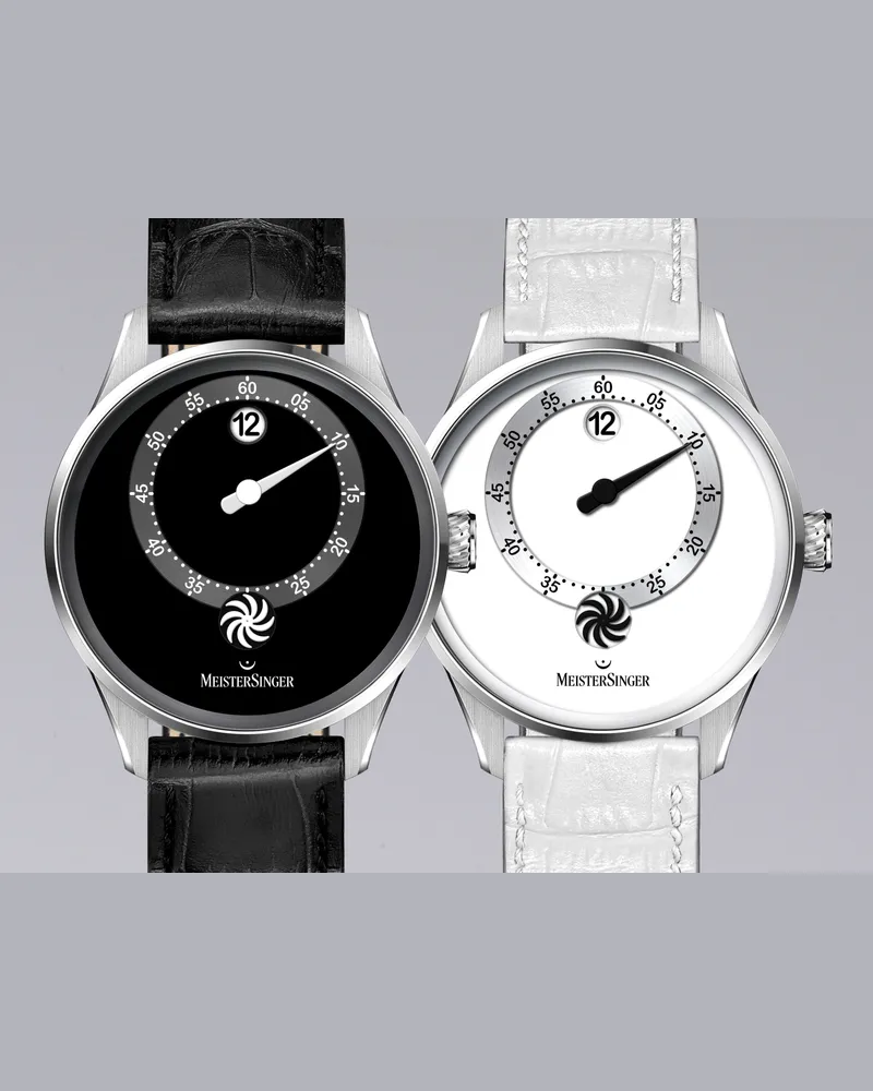 MeisterSinger Panthero Jumping Hour - Schwarz, Automatikwerk, Rindsleder mit Krokoprägung, Schwarz glänzend Damenuhr PTJH902 