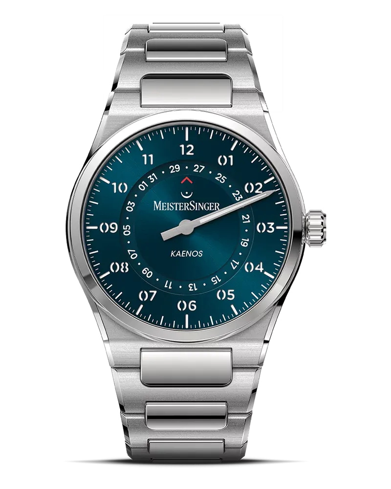 MeisterSinger Kaenos Open Date, Sonnenschliff Petrol, Automatikuhr Herrenuhr KSOD939 Blau