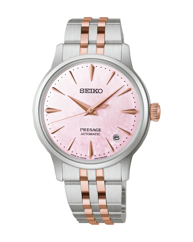 Seiko Presage Cocktail Time Automatik, Limited Edition, 3 Zeiger, Rosa, Multicolor Damenuhr SRPM06J1 