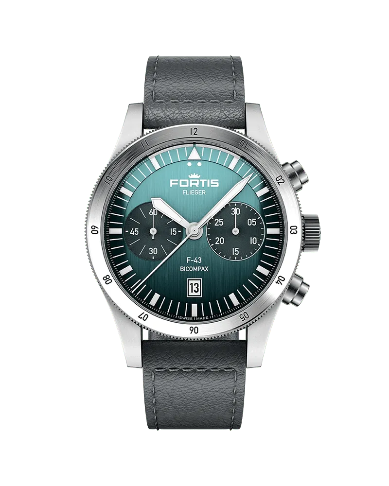 FORTIS FLIEGER F-43 Bicompax Petrol Herrenuhr F4240009 Petrol