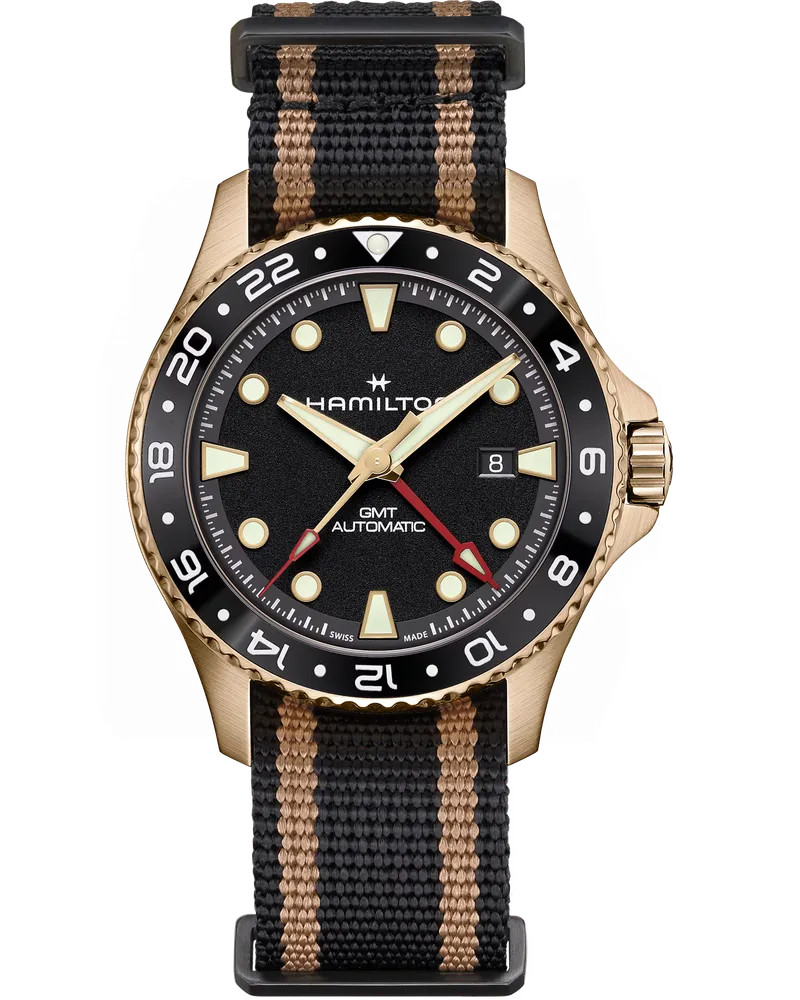 HAMILTON KHAKI NAVY SCUBA AUTOMATIC GMT 43MM BRONZE Herrenuhr H82565930 Schwarz