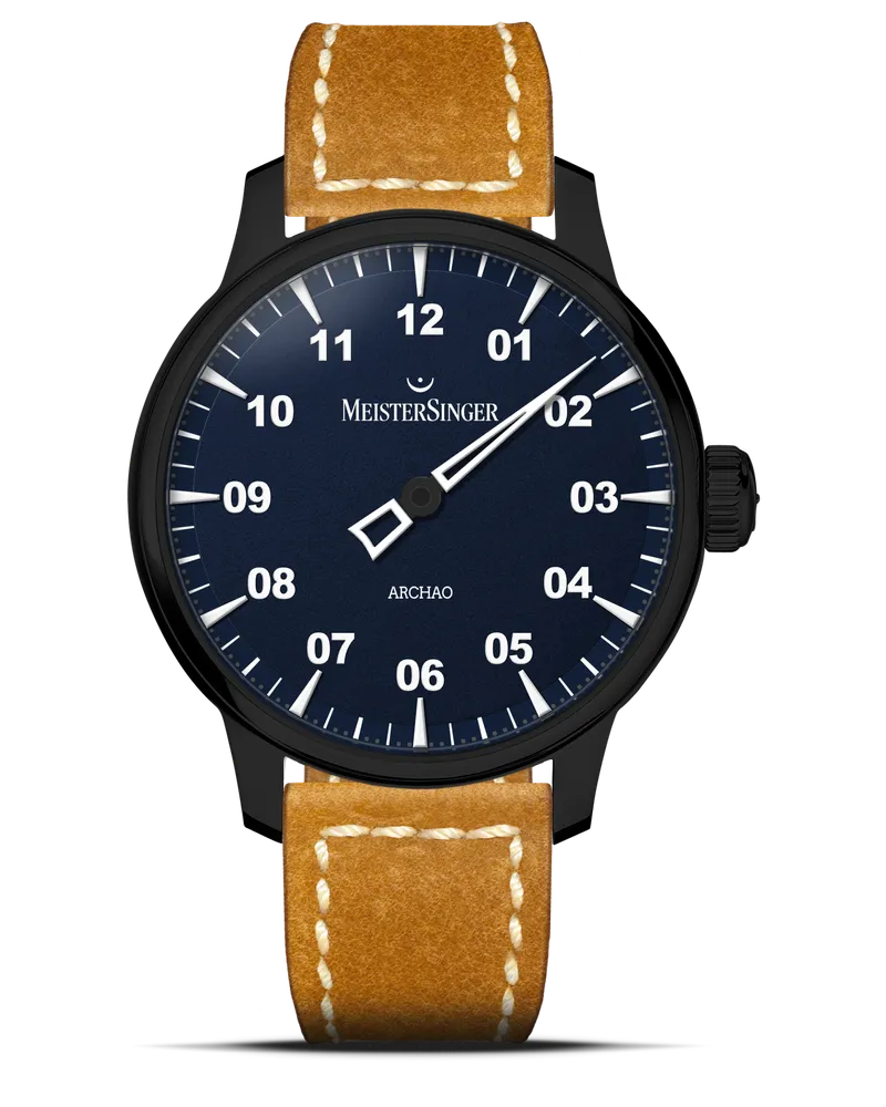 MeisterSinger Archao DLC, Blau, Automatikwerk, 43 mm, Lederband Herrenuhr AR908BL Blau