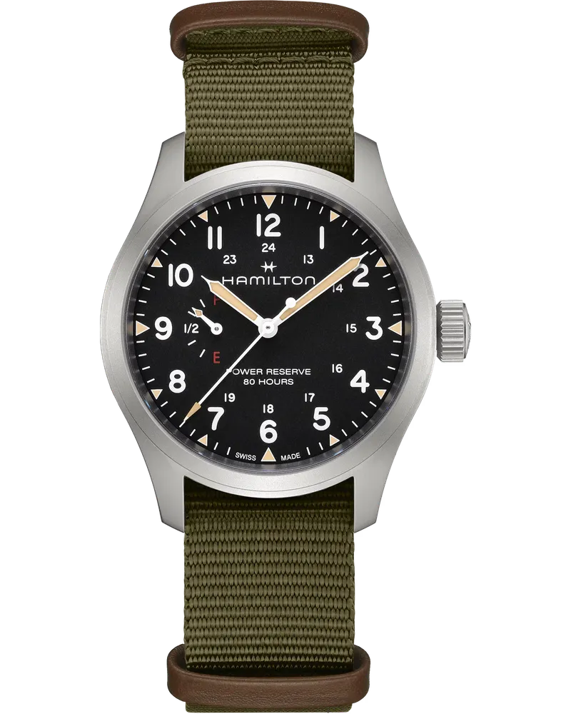 HAMILTON KHAKI FIELD MECHANICAL POWER RESERVE 40MM Herrenuhr H69509930 Schwarz