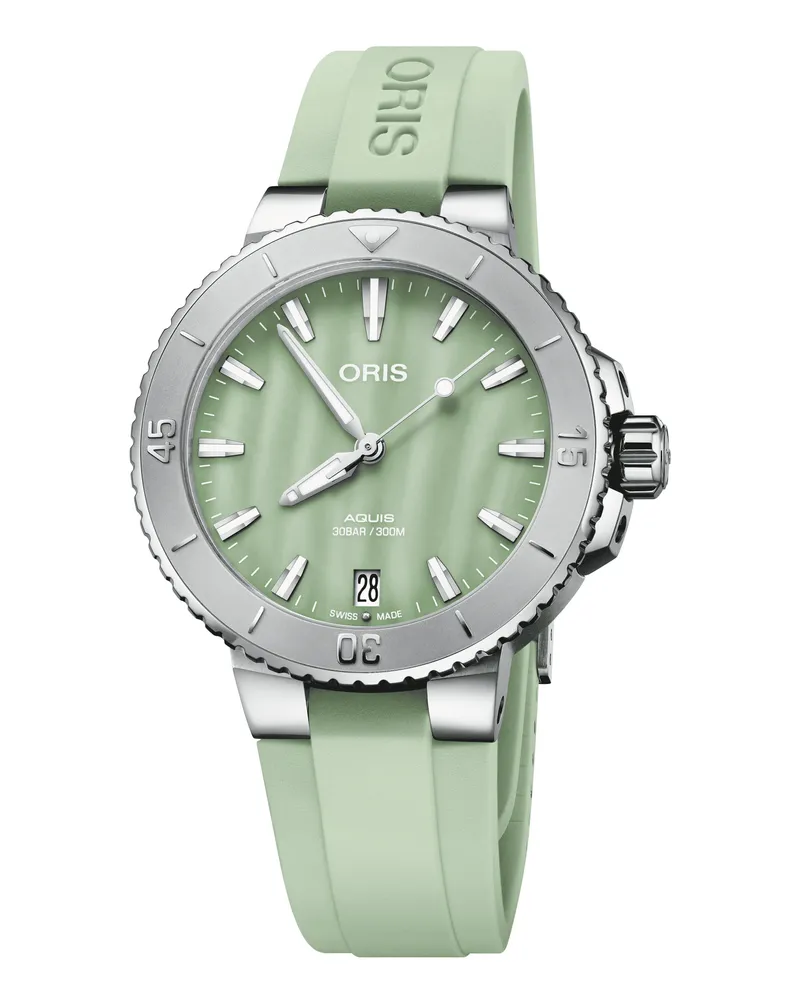 ORIS Aquis Date 36,5mm Kautschukband Perlmutt Grün Damenuhr 01 733 7770 4157-07 4 18 67FC Perlmuttgrün