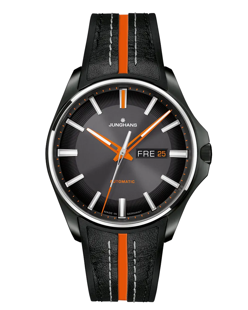 Junghans Meister S Automatic, Kautschukband mit Ledereinlage, Gangreserve bis zu 38 Stunden Herrenuhr 27/4612.00 