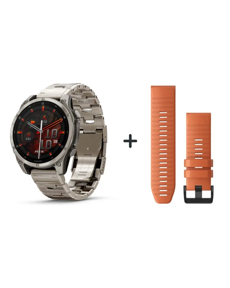 Garmin fēnix® 8 - 47 mm AMOLED Sapphire Graphit/Titanium Titan 010-02904-11 Bundle mit orangenem Silikonband Schwarz