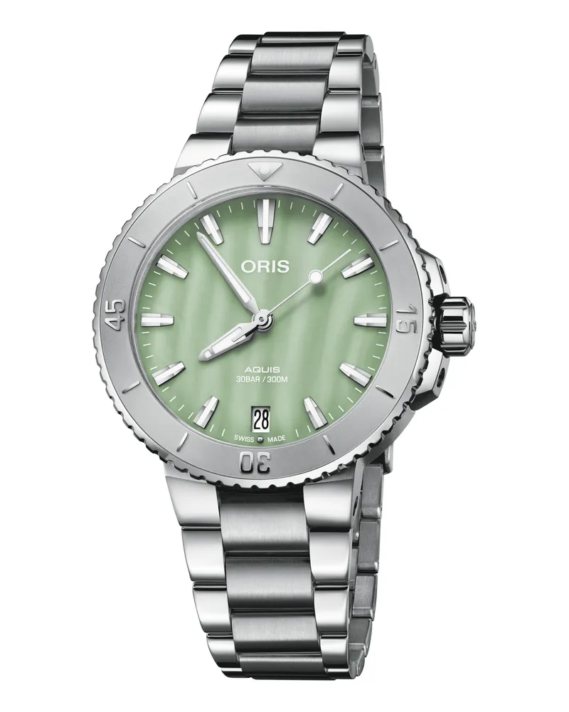 ORIS Aquis Date 36,5mm Grün Perlmutt Damenuhr 01 733 7770 4157-07 8 18 05P Grün