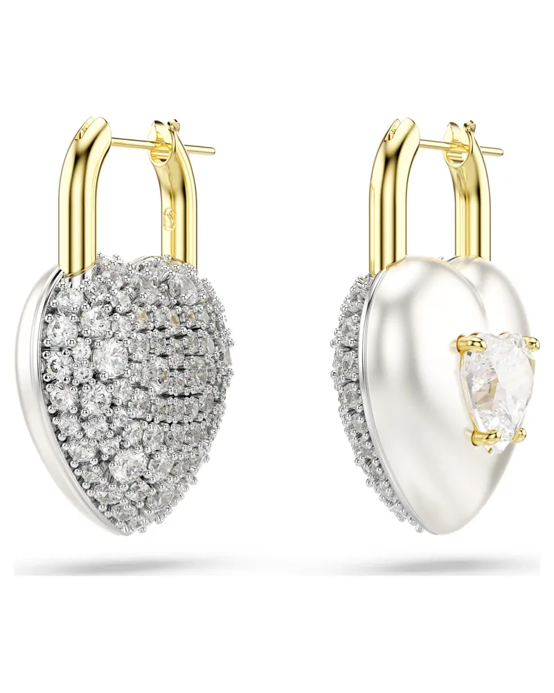 Swarovski Idyllia Drop-Ohrhänger Verschiedene Schliffe, Herz, Weiß, Goldlegierungsschicht 