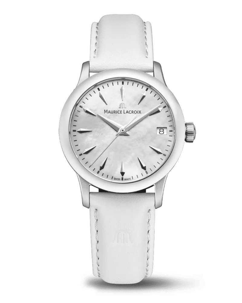 Maurice Lacroix 1975 Quartz 33mm, Quarzwerk, Lederband Weiß Damenuhr 751006-SS001-160-7 
