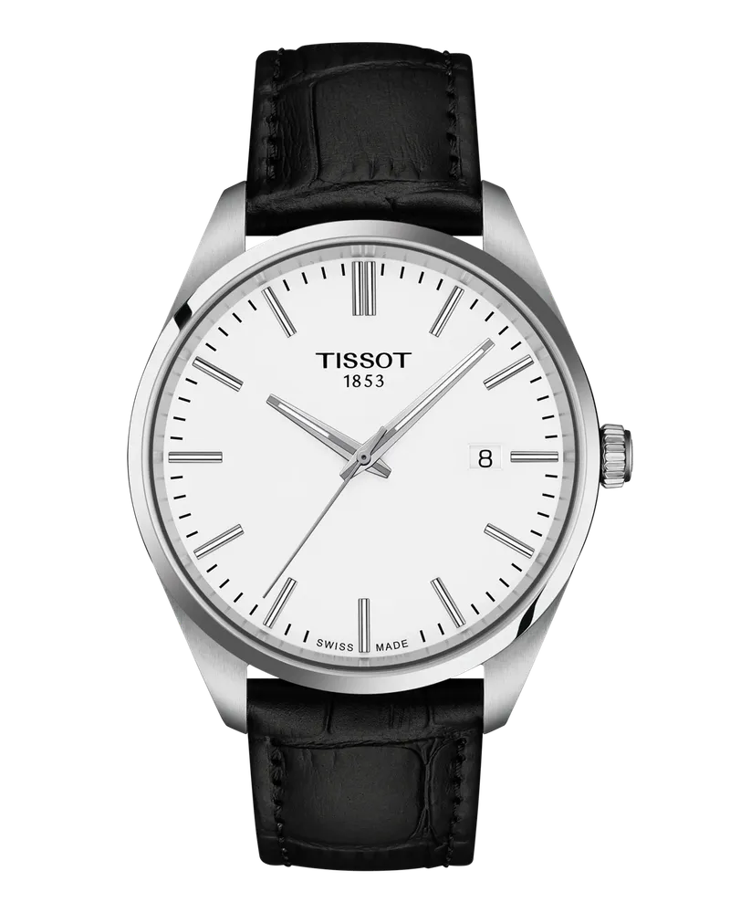 Tissot PR 100 40mm, Quarzwerk, Lederarmband Herrenuhr T150.410.16.011.00 Weiß