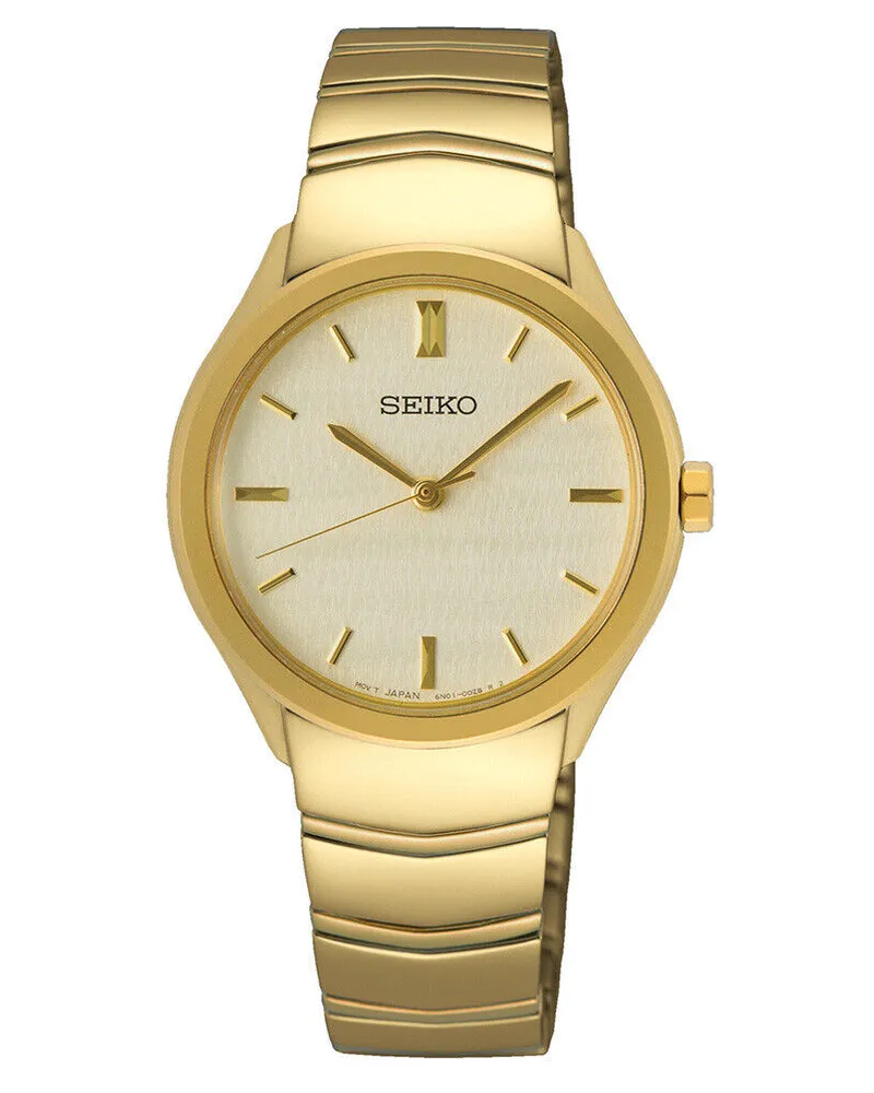 Seiko 3 Zeiger Quarz Damenuhr SUR552P1 Beige
