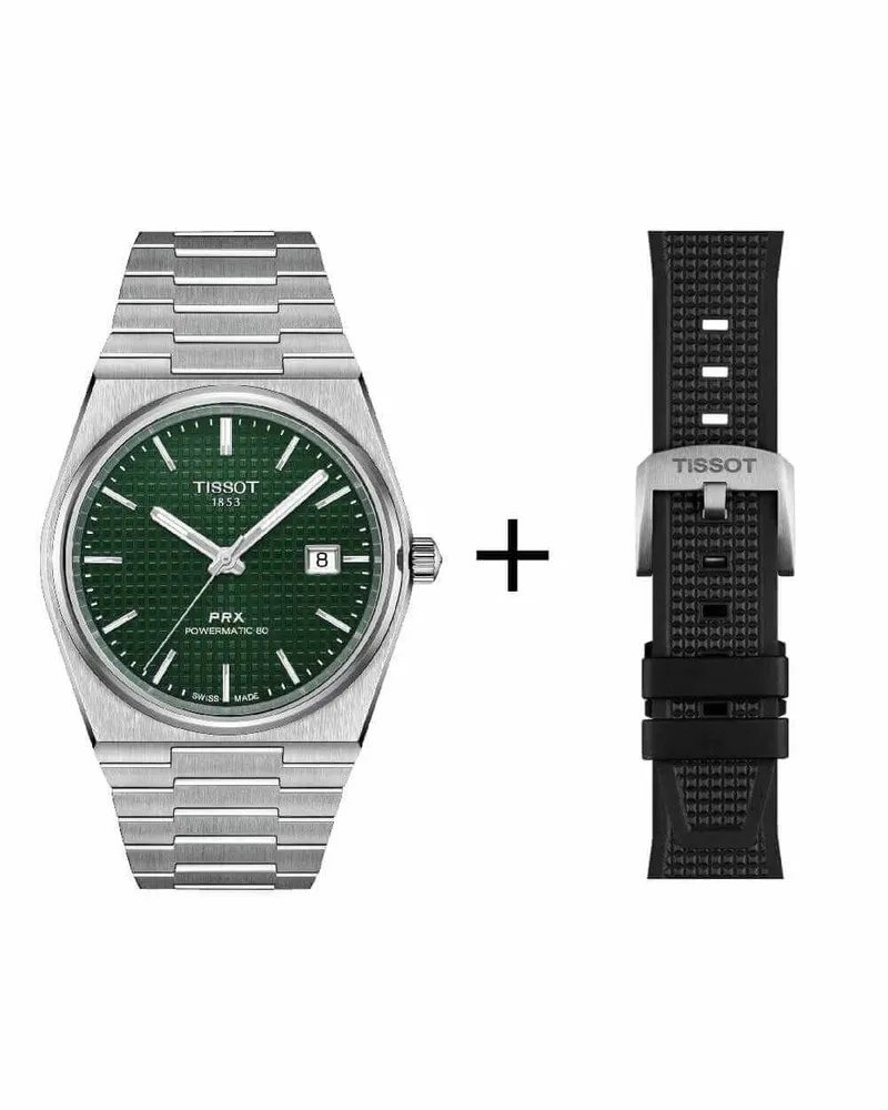 Tissot Herrenuhr PRX Powermatic 80, T137.407.11.091.00 Set mit schwarzem Kautschukband Grün