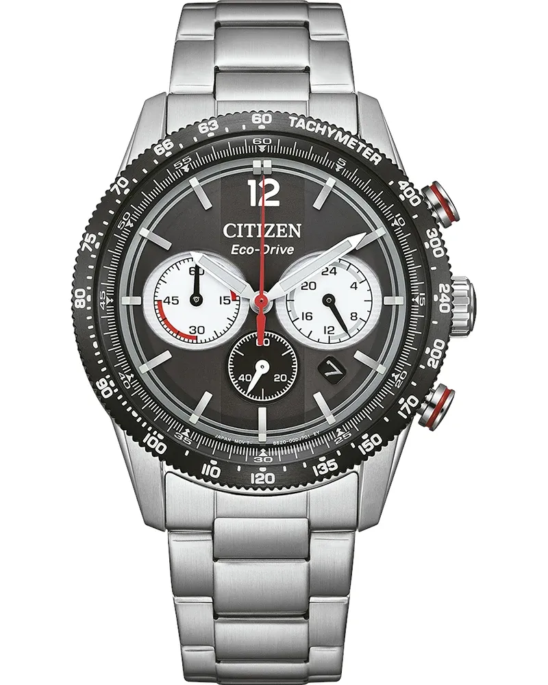 Citizen Eco-Drive Racing Chronograph, Edelstahl schwarz, 39.9mm Herrenuhr CA4714-55E 