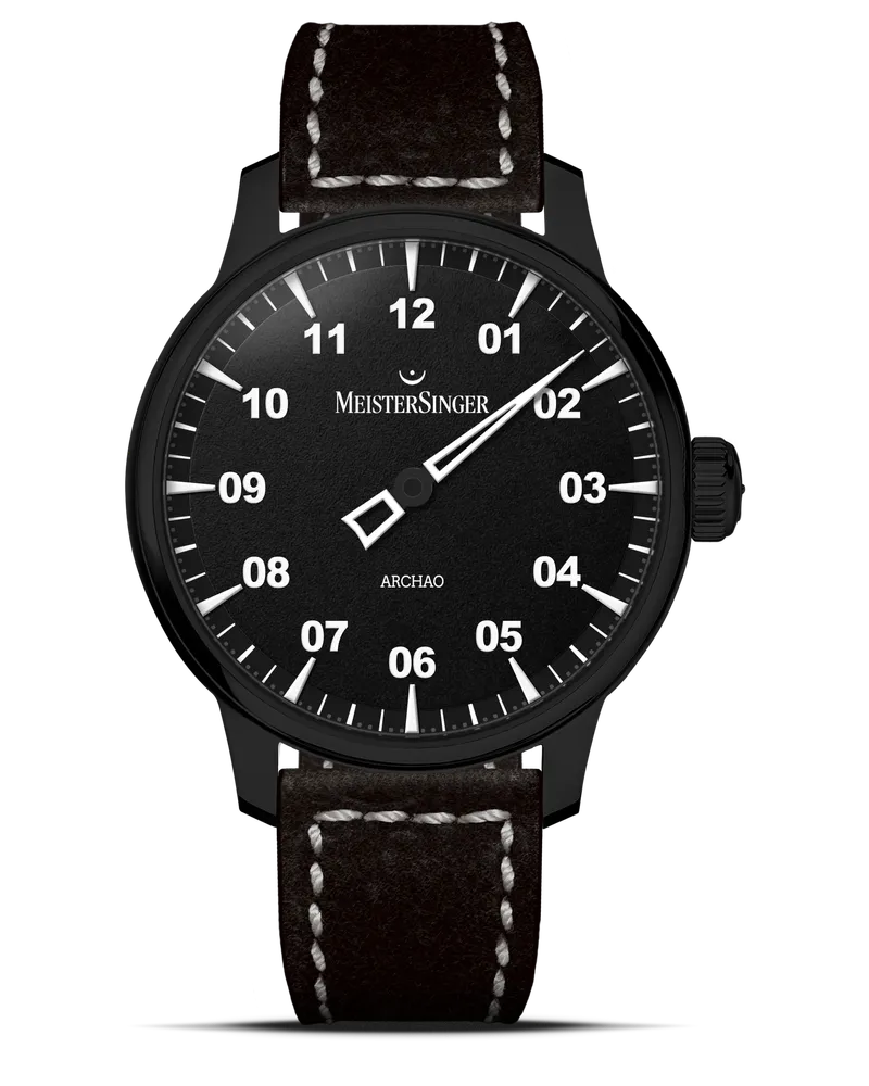 MeisterSinger Archao DLC, Schwarz, Automatikwerk, 43 mm, Lederband Herrenuhr AR902BL Schwarz