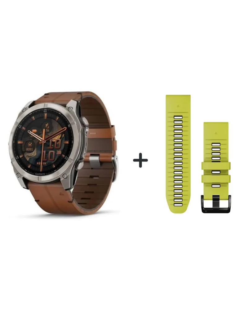 Garmin fēnix® 8 - 51 mm 010-02907-21 AMOLED Sapphire GRAPHIT/CARBONGRAU TITAN  BUNDLE MIT NEONGELBEN SILIKONBAND Schwarz