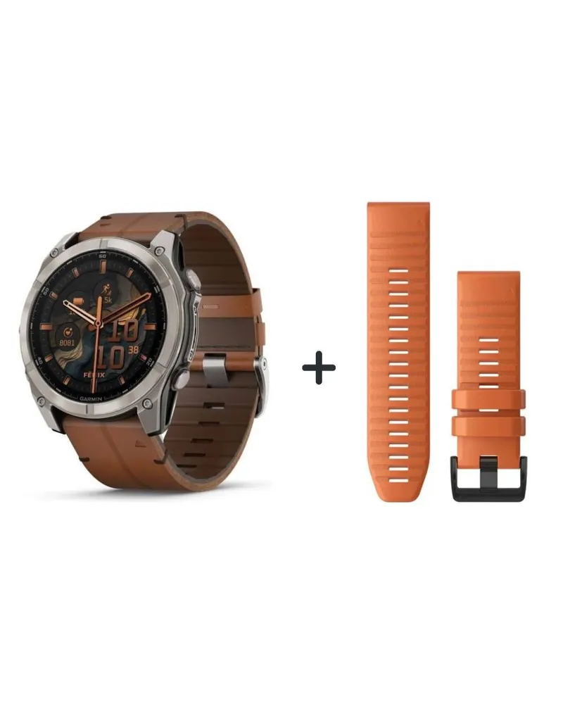 Garmin fēnix® 8 - 51 mm AMOLED Sapphire Graphit/Titanium Titan 010-02905-11 Bundle mit Lederarmband Schwarz