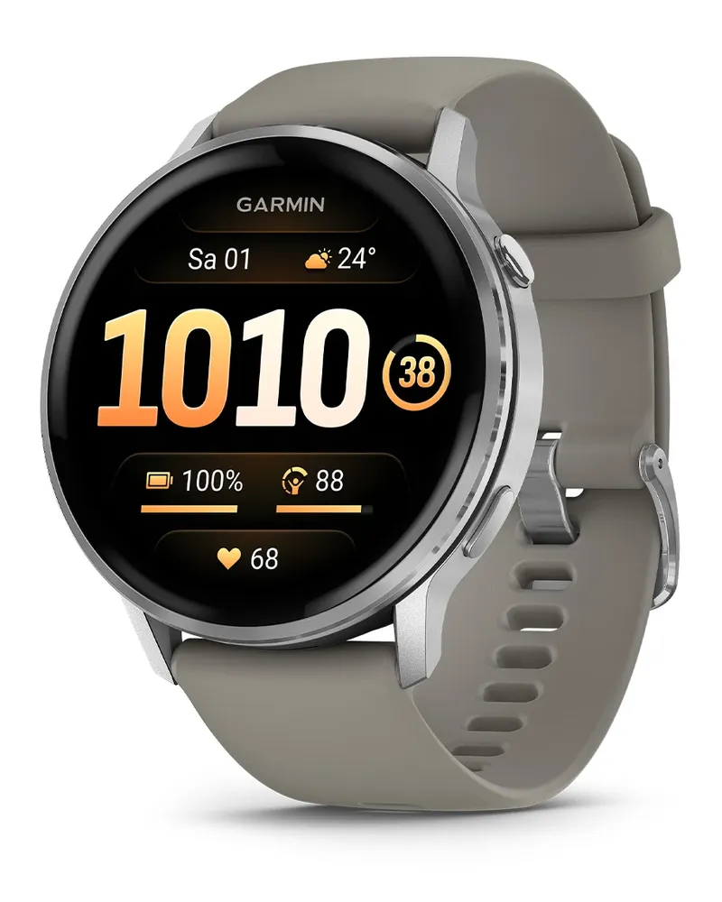 Garmin Venu® 4 - 45 mm Schwarz/Silber mit Schnellwechsel-Silikon-Armband 22 mm Grau Unisexuhr 010-03014-01 Grau