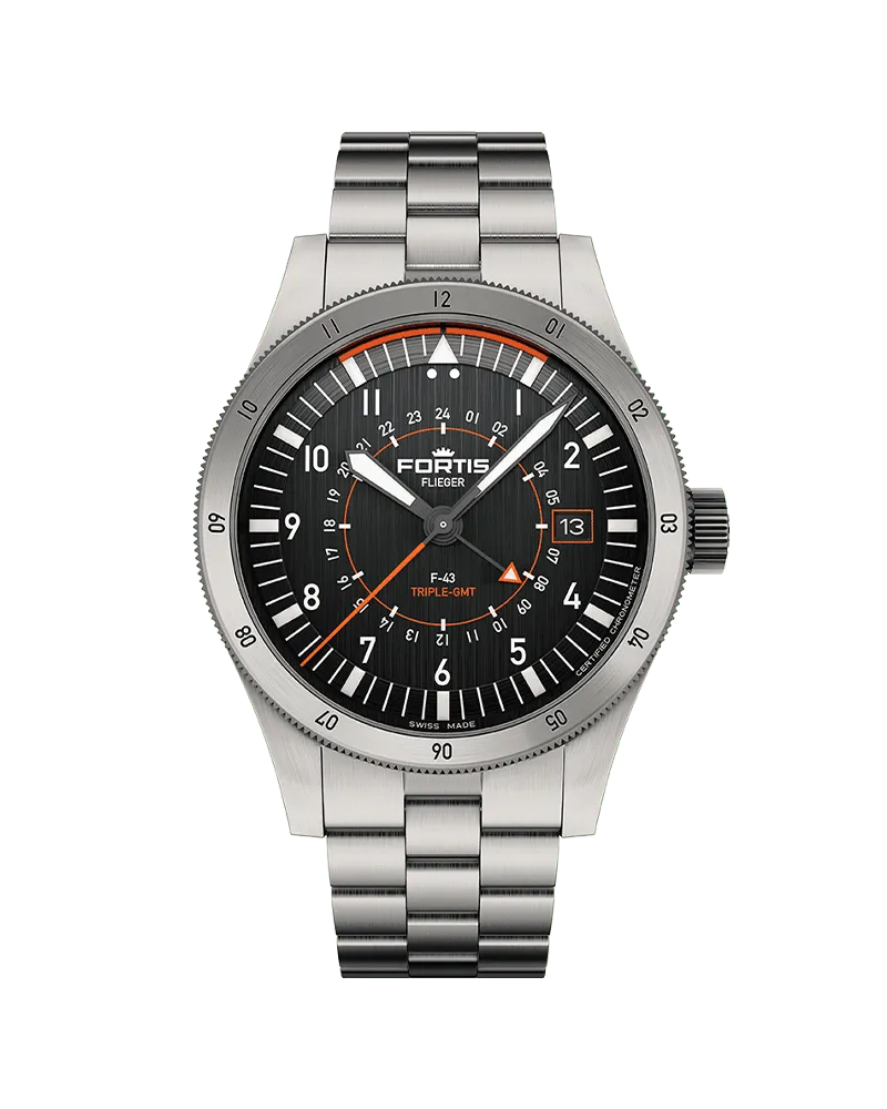 FORTIS FLIEGER F-43 Triple-GMT Black Herrenuhr F4260000 Schwarz