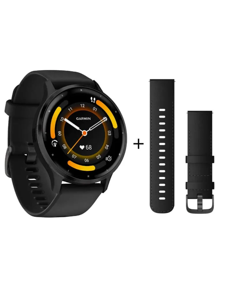 Garmin Venu 3 Schwarz/Schiefergrau mit Leder-Armband und Silikonband Herrenuhr 010-02784-52 Schwarz