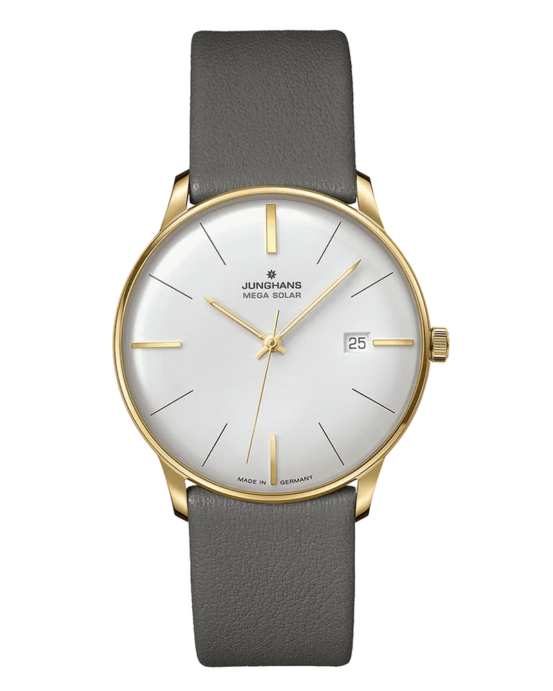 Junghans Meister Mega Solar, Lederband mit Dornschließe, Funk-Solarwerk, Saphirglas Herrenuhr 59/7601.02 