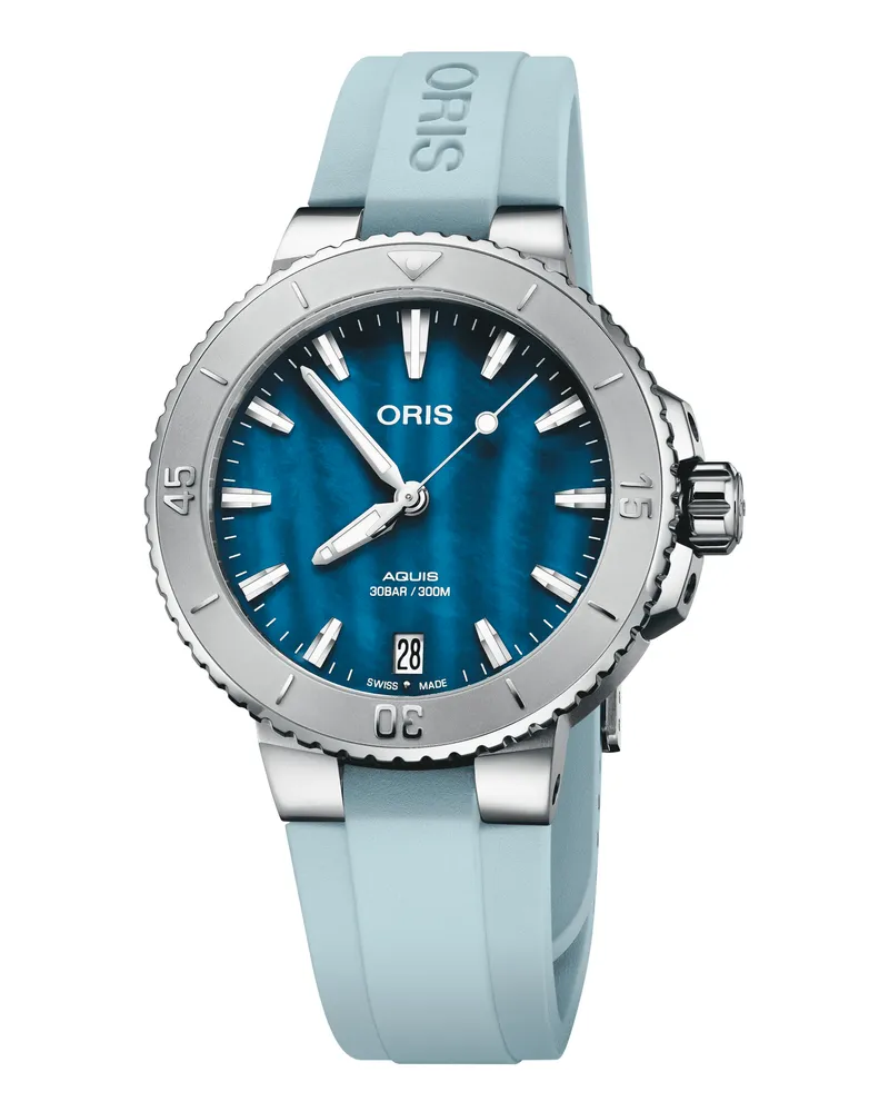 ORIS Aquis Date 36,5mm Kautschukband Perlmutt Blau Damenuhr 01 733 7770 4155-07 4 18 65FC Blau