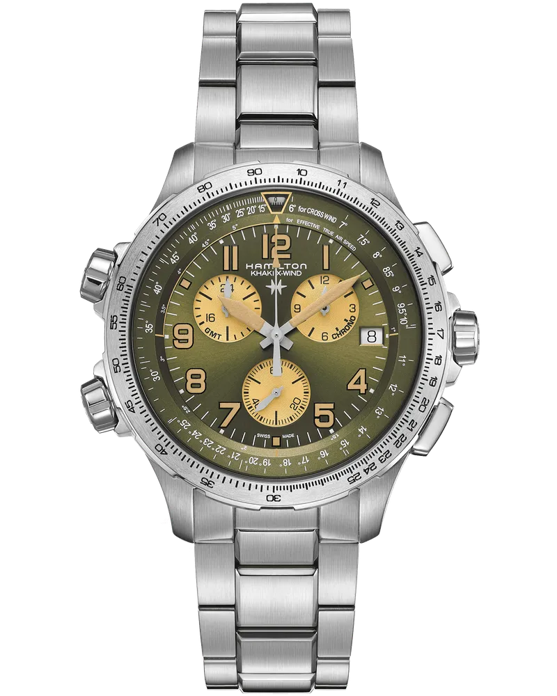 HAMILTON Khaki Aviation GMT Chrono Quartz H77932160 Herrenuhr Grünkhaki